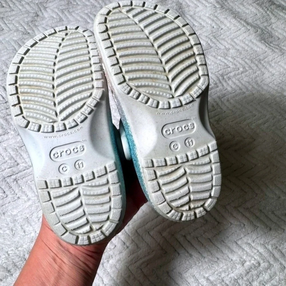 Glitter gray and‎ blue crocs size child 11